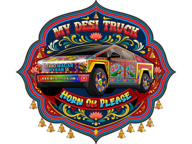 My Desi Truck — custom Indian truck-art wrapped Tesla Cybertruck